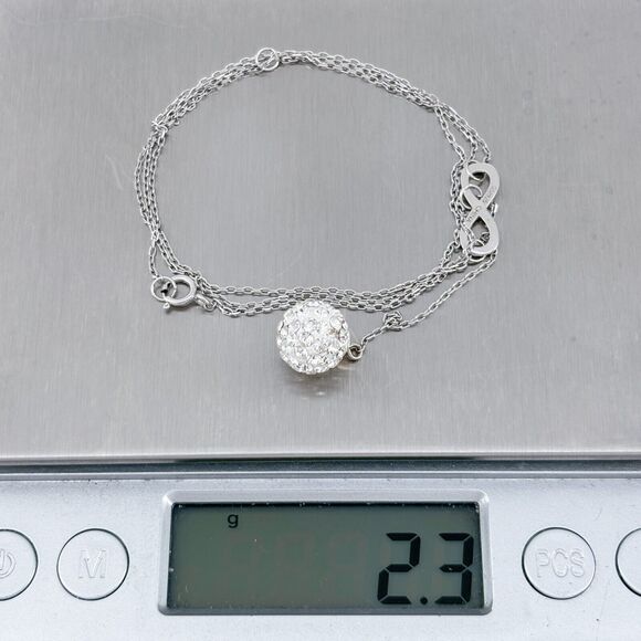 Cubic Zirconia Infinity Link Lariat Necklace | Vintage Sterling Silver | 16-18" - Picture 5 of 5